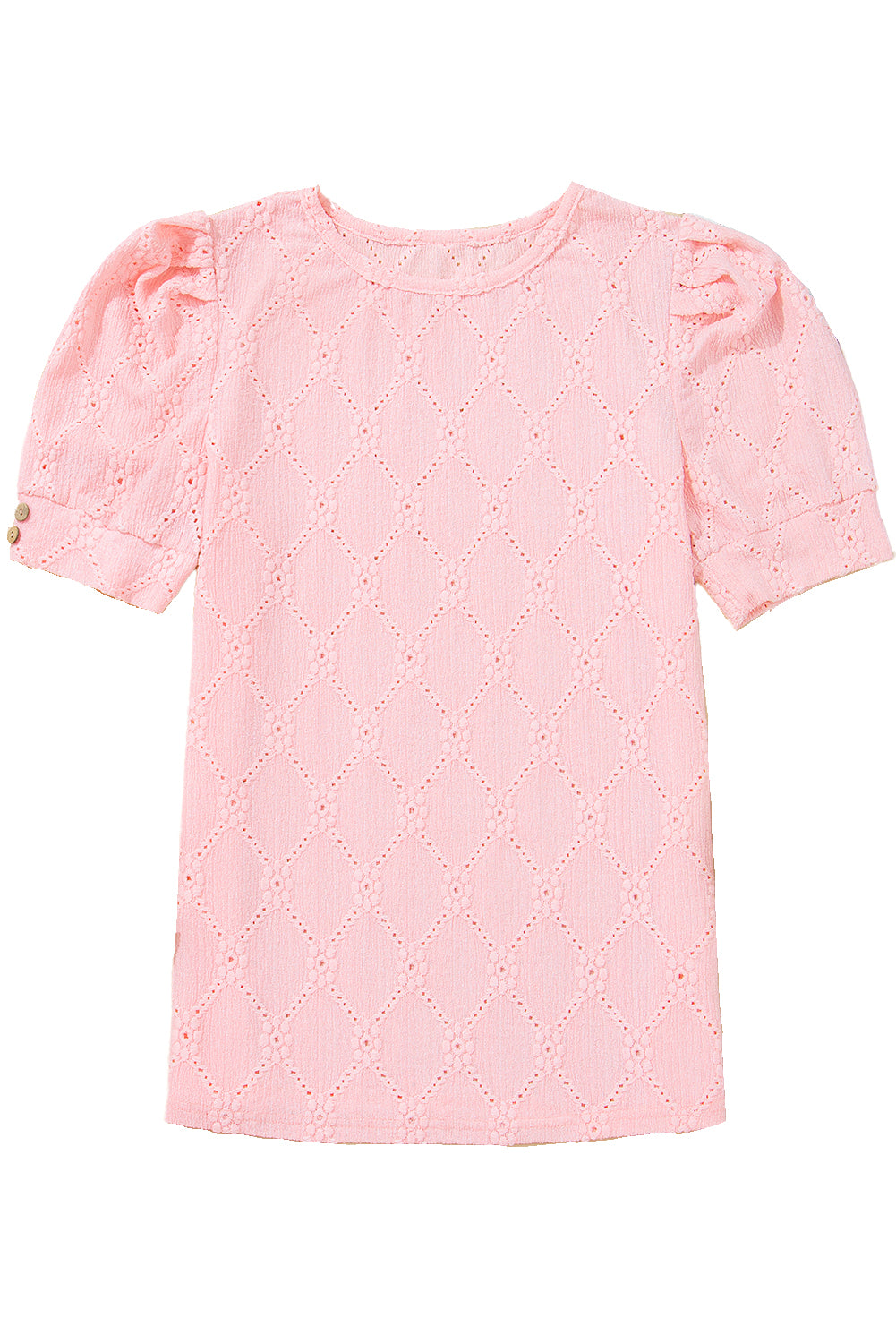 White Embroidered Floral Geometric Button Short Sleeve Top b613e220c92228be