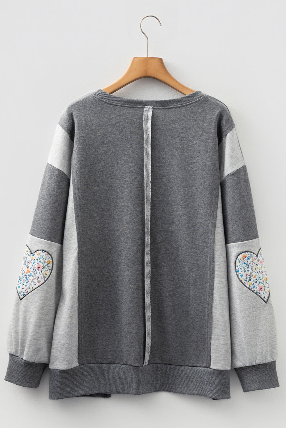 Dark Grey Floral LOVE Graphic Patchwork Uneven Hem Sweatshirt b614aa9f1f929c62