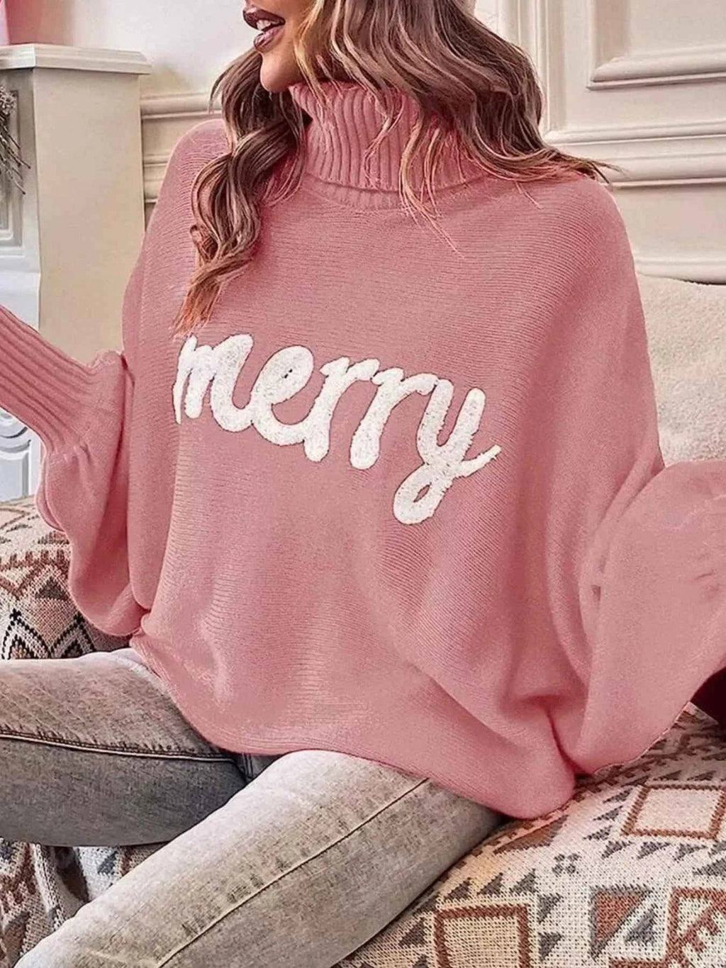 Merry Turtleneck Long Sleeve Christmas Sweater b6157e54-77df-4638-b7de-71f758f03ea9-Max-Origin