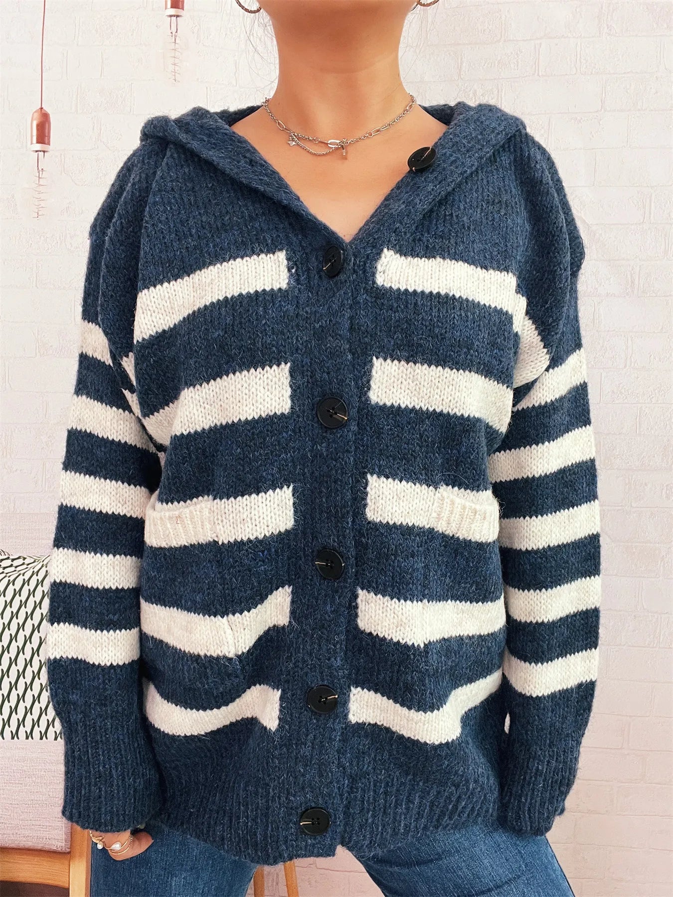 Striped Button-Up Hooded Cardigan b61866b48b9c435a9b9ce9481b5d6ae6-Max-Origin