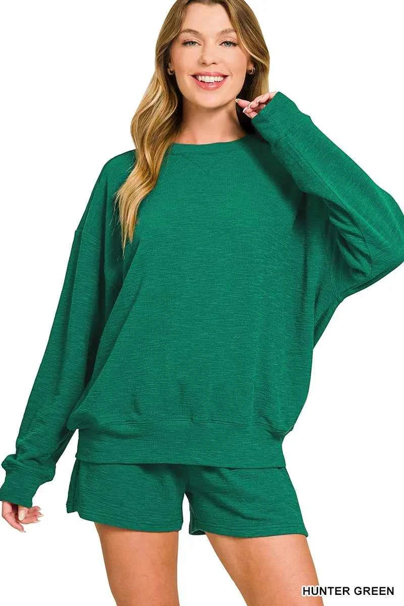 Zenana Slub Long Sleeve Top and Shorts Set HUNTER GREEN b61ac5d318814703a47e0ab6af02cf6e-Max-Origin