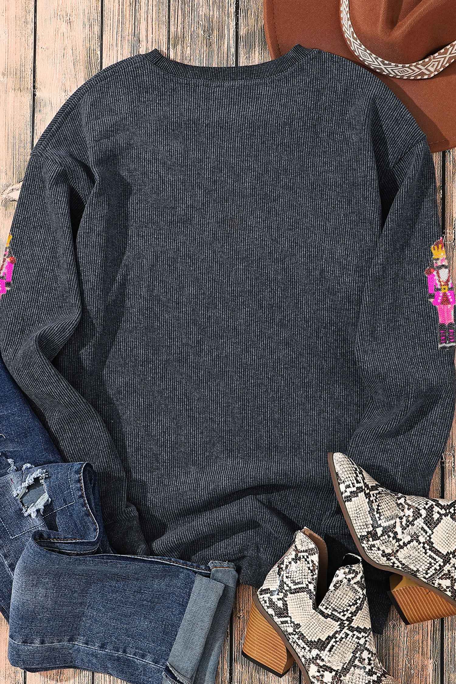 Gray Nutcracker Men Sequin Patterned Corded Sweatshirt b61fd364ab76a1ef