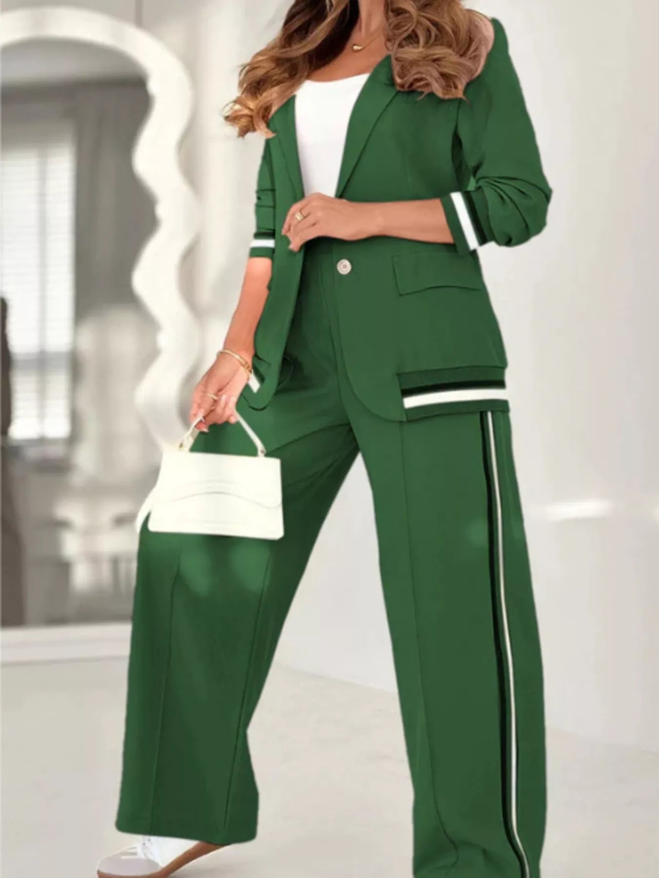 Full Size Striped Trim Button Down Jacket and Pants Set Plus Size Army Green b622176da62d4a679c3ae3b9580c0031-Max-Origin