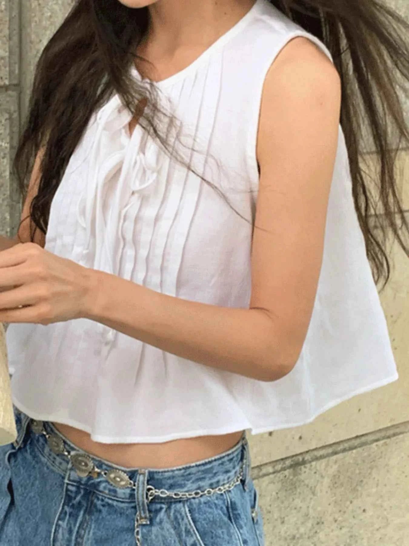 Tie-Front Sleeveless Summer Blouse b6297c75-5a7f-4dc9-9acf-50b3d743b676-Max-Origin