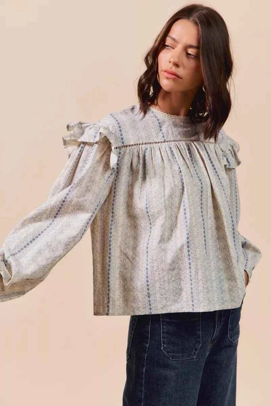 Floral Cotton Print Ruffled Long Sleeve Blouse b6332d9eec374edd93dd34ca9414e73d-Max-Origin