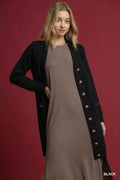 Umgee Button-Down Longline Sweater Cardigan with Front Pockets Black b6362f26-571b-4217-8258-61b114ca860f-Max-Origin