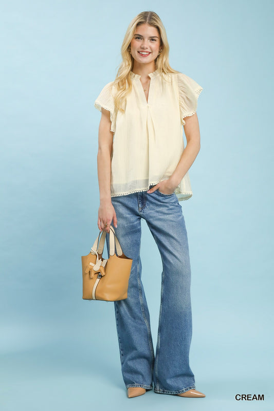 Flutter Sleeve Relaxed Top with Trim Detail b6436ef8-1fa7-4dac-8ffe-533e8a4838d5-Max