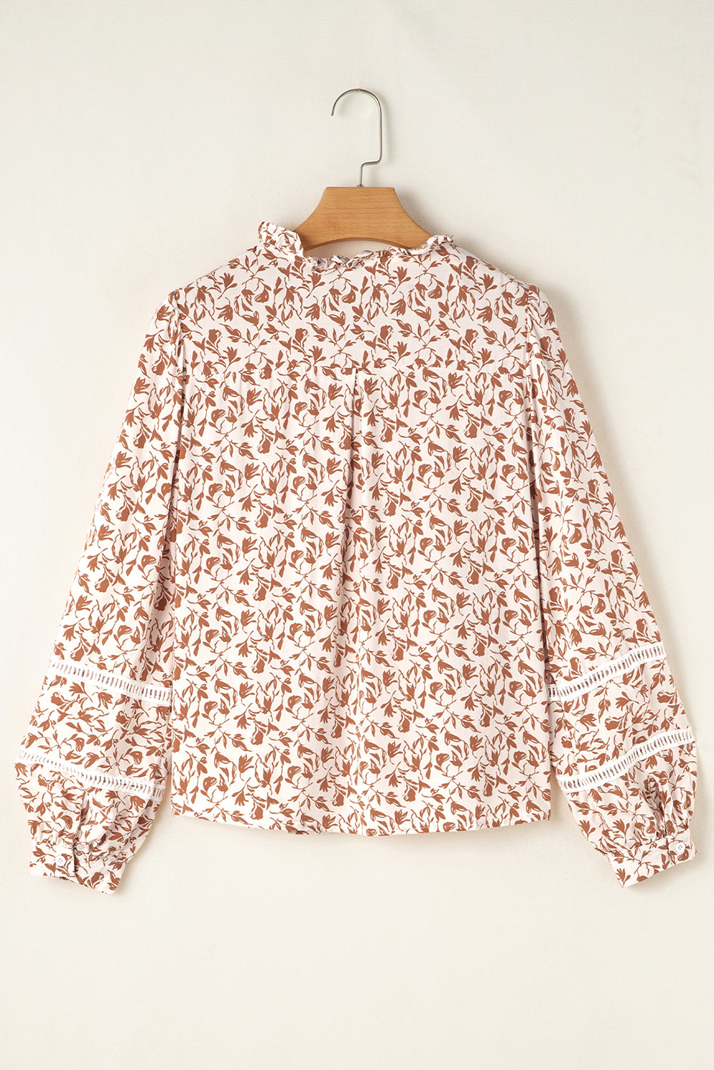 Blue Floral Print Lace Detail Puff Sleeve Shirt b645f7bee1cd48f0
