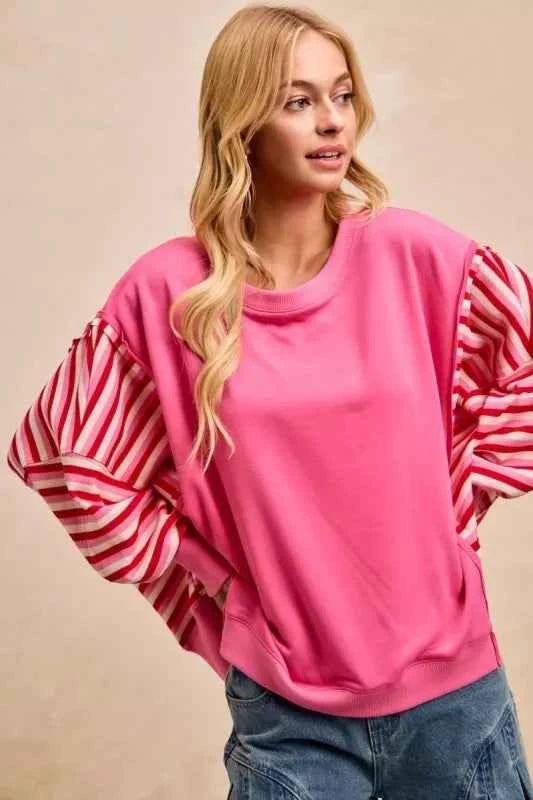BiBi French Terry Stripe Combo Sweatshirt with Open Seam b64d4693d8ad4215ba99b0dc7f58a0e1-Max-Origin