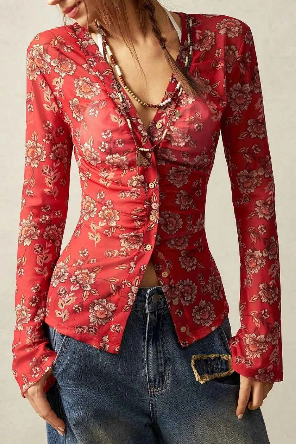 Floral Button-Front Shirt with Bell Sleeves b64ee90f-196d-4600-a369-f3398aaacb3e-Max-Origin