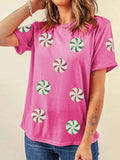 Sequined Candy Swirl Christmas Short Sleeve T Shirt Fuchsia Pink b65227c5d42e4424820aa299113532fd-Max-Origin