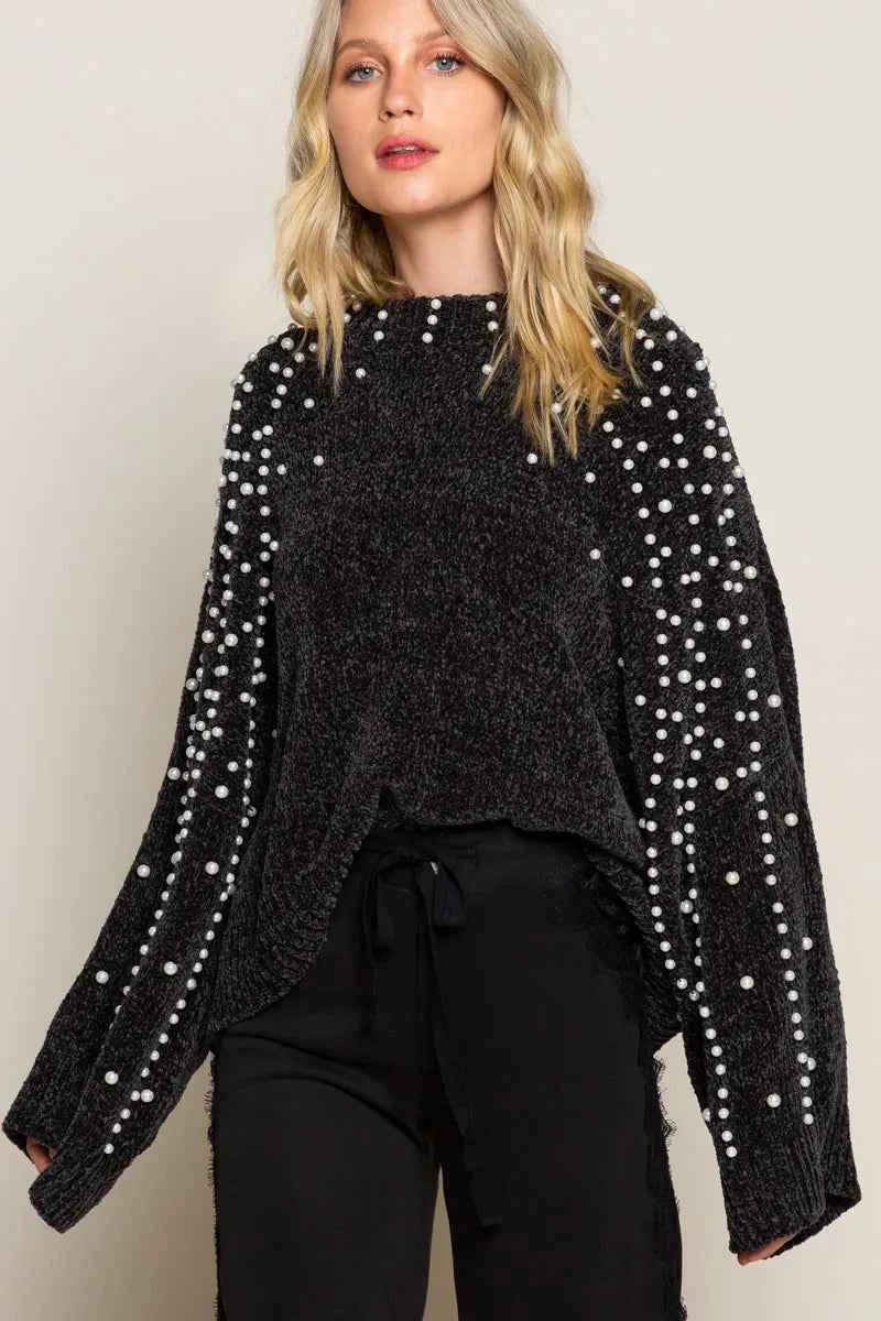 POL Oversized Pearl Embellished Sweater