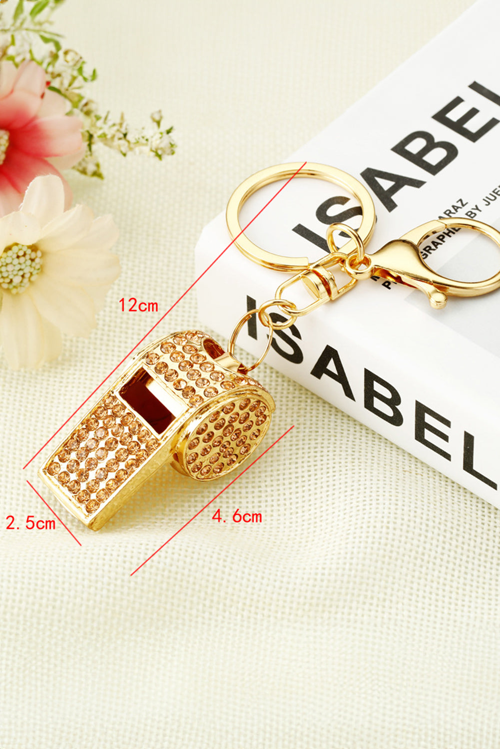 Gold Rhinestone Whistle Pendant Alloy Keychain b65d72e68418e9e5