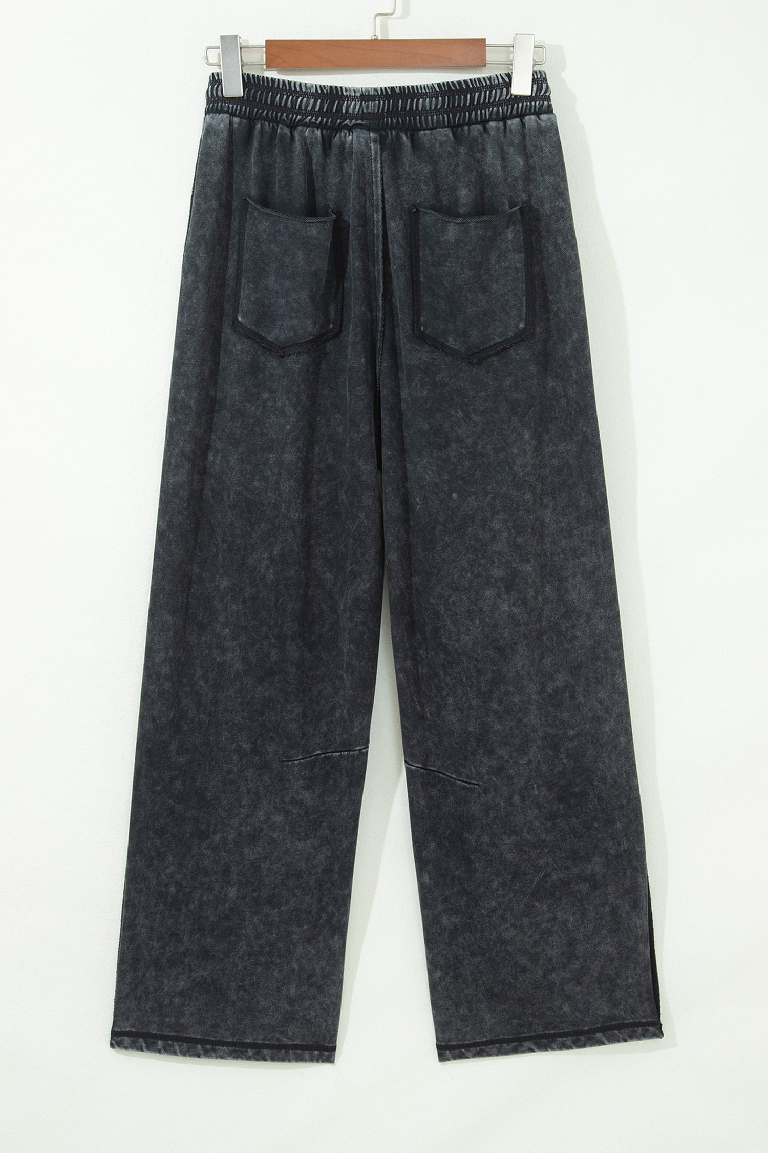 Black Mineral Wash Raw Seam Drawstring Elastic Waist Barrel Pants b67c10520bb52ca7