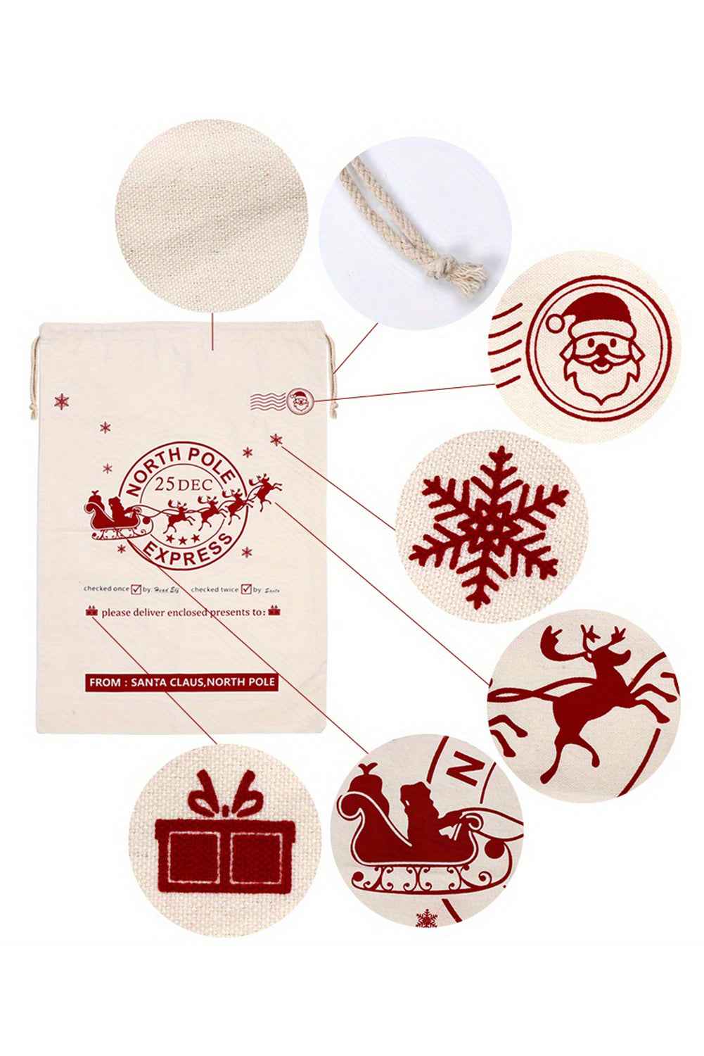 White Reindeer Drawstring Closure Christmas Party Favor Gift Bag b68a2837d3782aed