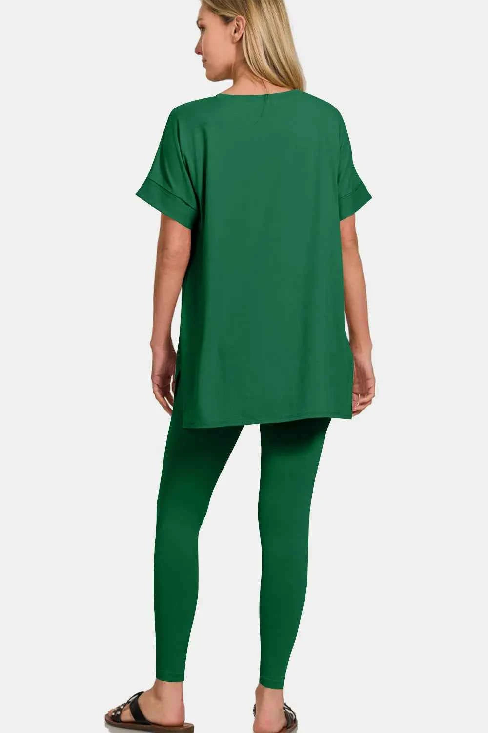Zenana V-Neck Rolled Short Sleeve T-Shirt and Leggings Lounge Set b690d70a-f900-4ff5-a5bd-7693cb70de0d-Max