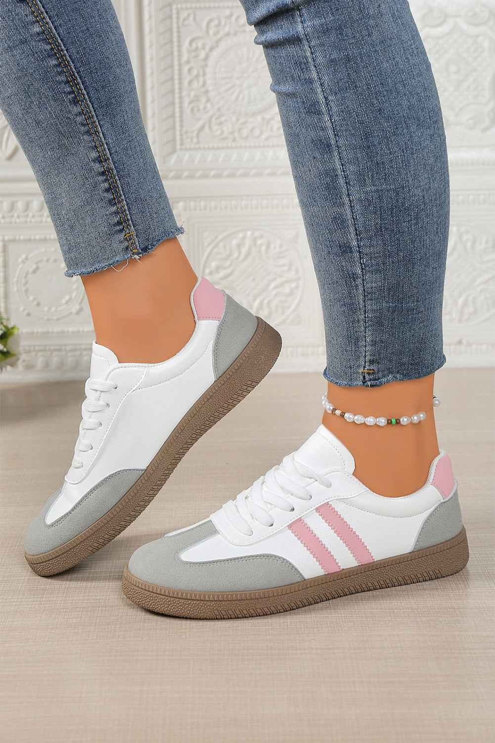 Rose Red Color Block Lace Up Sneakers b699ba184cf7a8ab