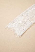 Beige Lace Sleeve Patchwork Faux Two-piece Fuzzy Sweater b6ac74e31e421658