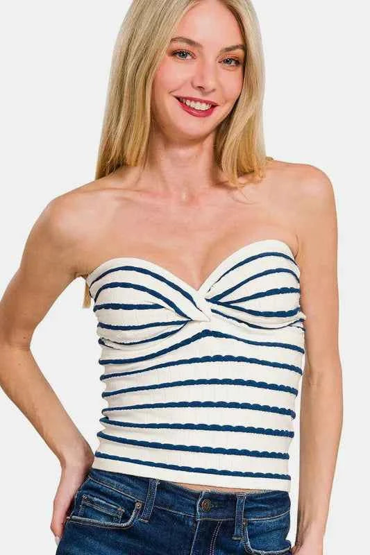 Zenana Twisted Sweetheart Neck Striped Tube Top Peacock Blue b6aee981-be30-43d0-b731-a8f0e2534f79-Max