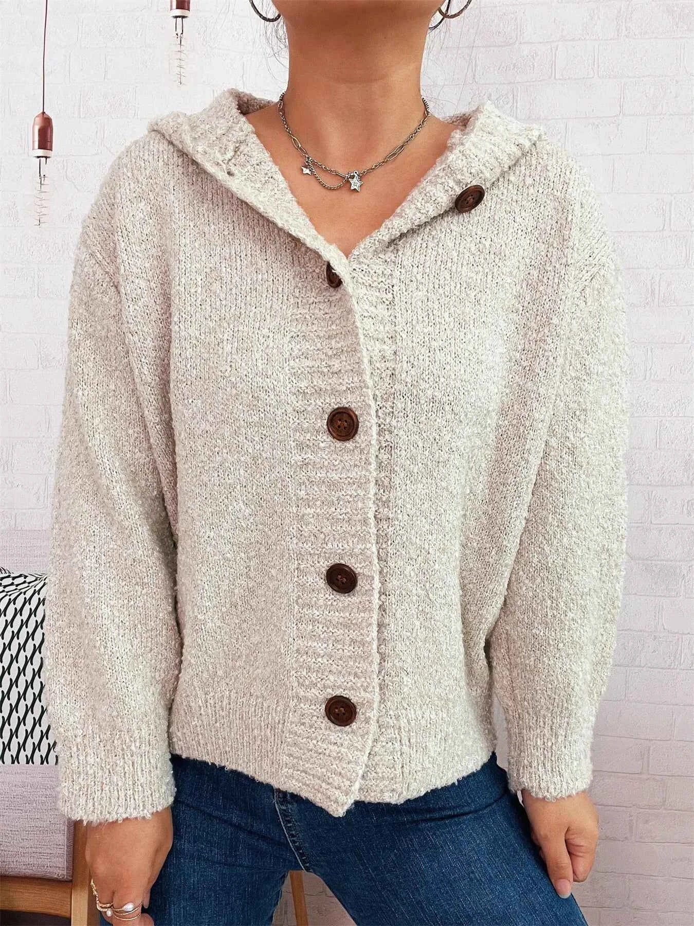 Cozy Button-Up Hooded Cardigan