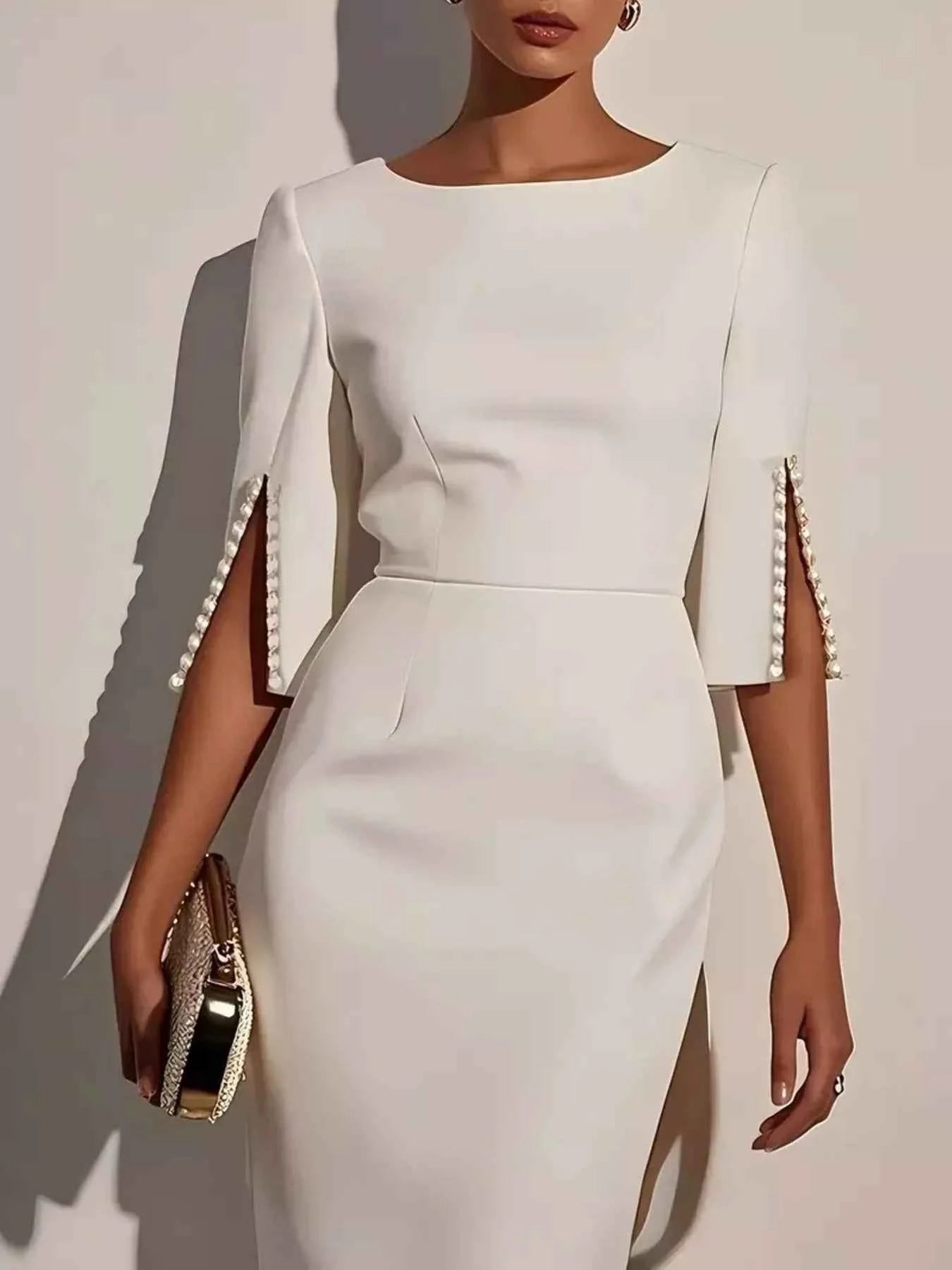 Slim-Fit Elegant Midi Dress with Beaded Slit Sleeve b6ba2e9391c14fee830b60a40cd6e4ff-Max-Origin