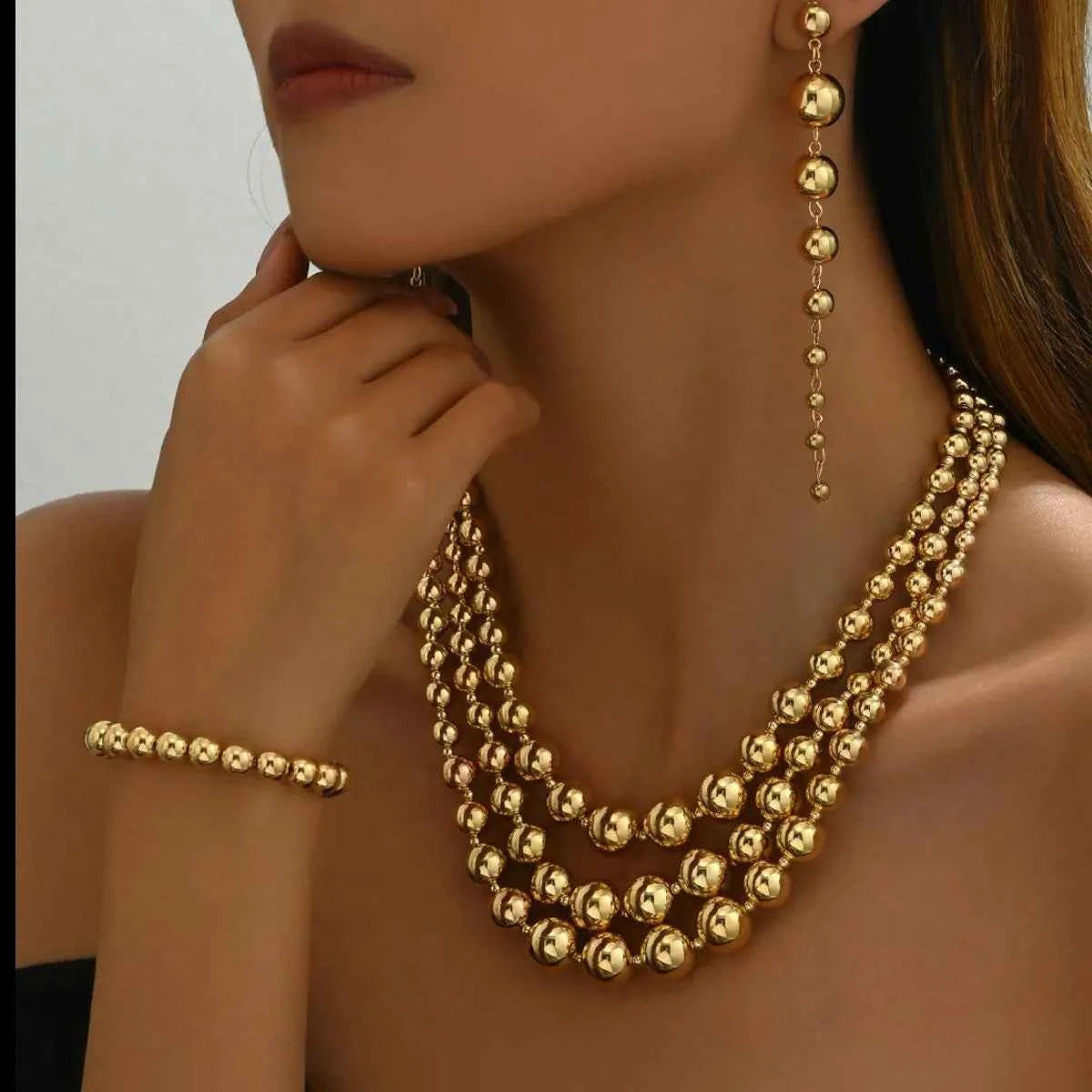 18K Stainless Steel Beaded Multi-Layered Necklace Bracelet Earrings Jewelry Set Gold One Size b6bb9237-65f6-4e8d-9b54-1c0bb43c5bf5-Max-Origin
