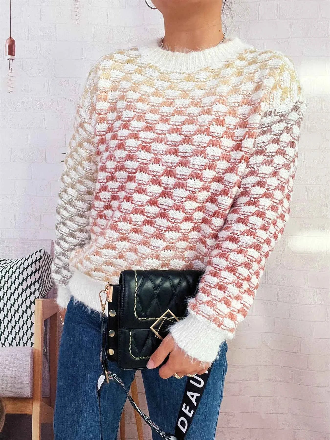 Rainbow Gradient Round Neck Sweater b6bbc2a8f6df4903b90cbf5c050711ee-Max-Origin