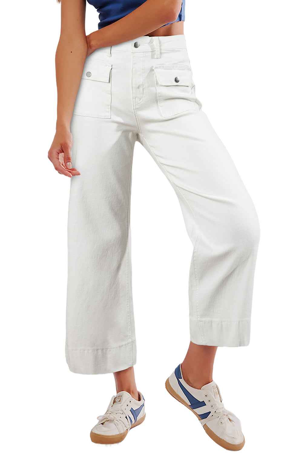 Brown Flap Pockets Front Straight Cropped Jeans b6bcf30a5d100160