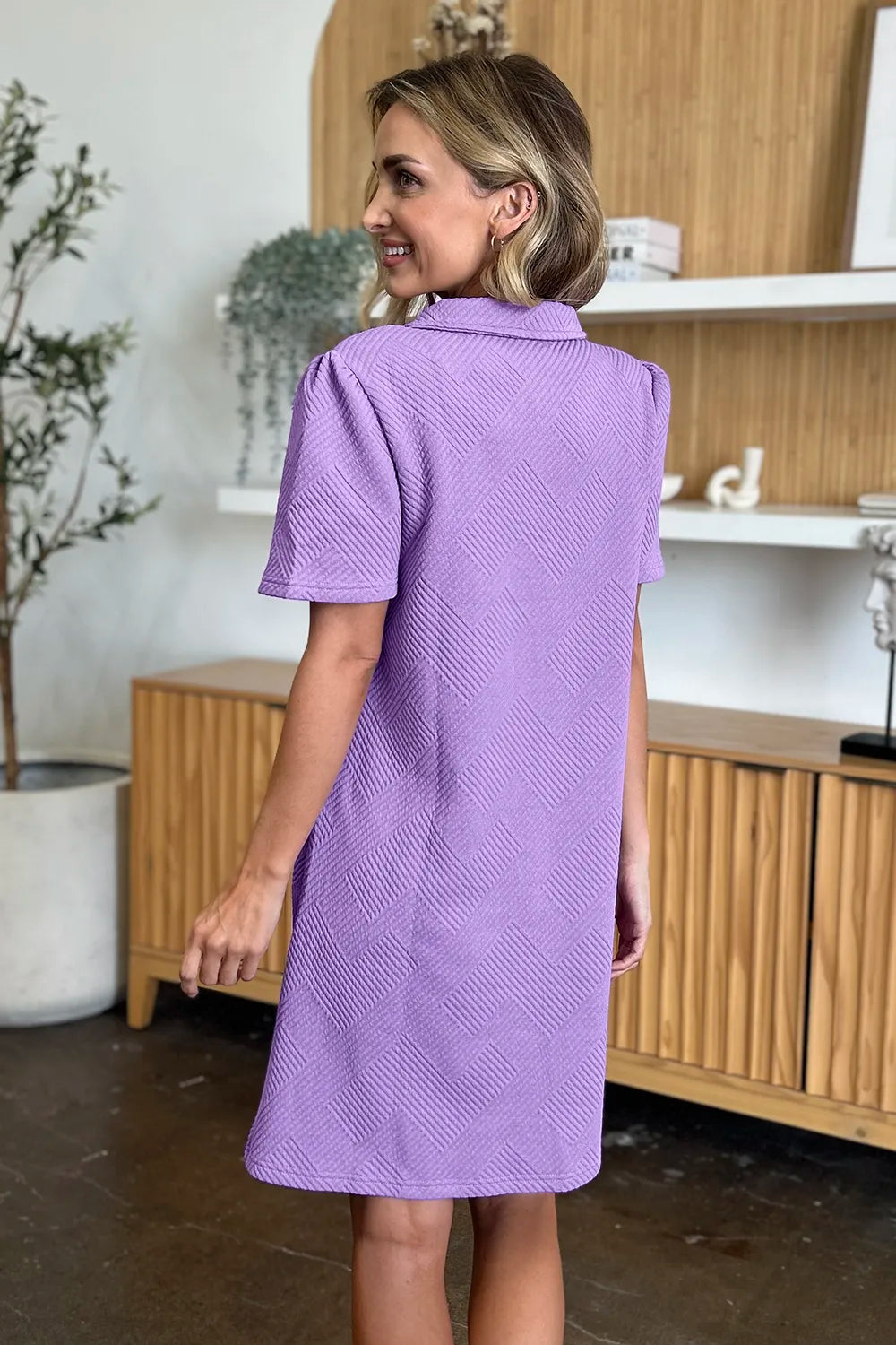 Double Take Full Size Texture Collared Neck Short Sleeve Dress b6bd97f4-0bbc-42d8-97dd-179c3ac64be0-Max