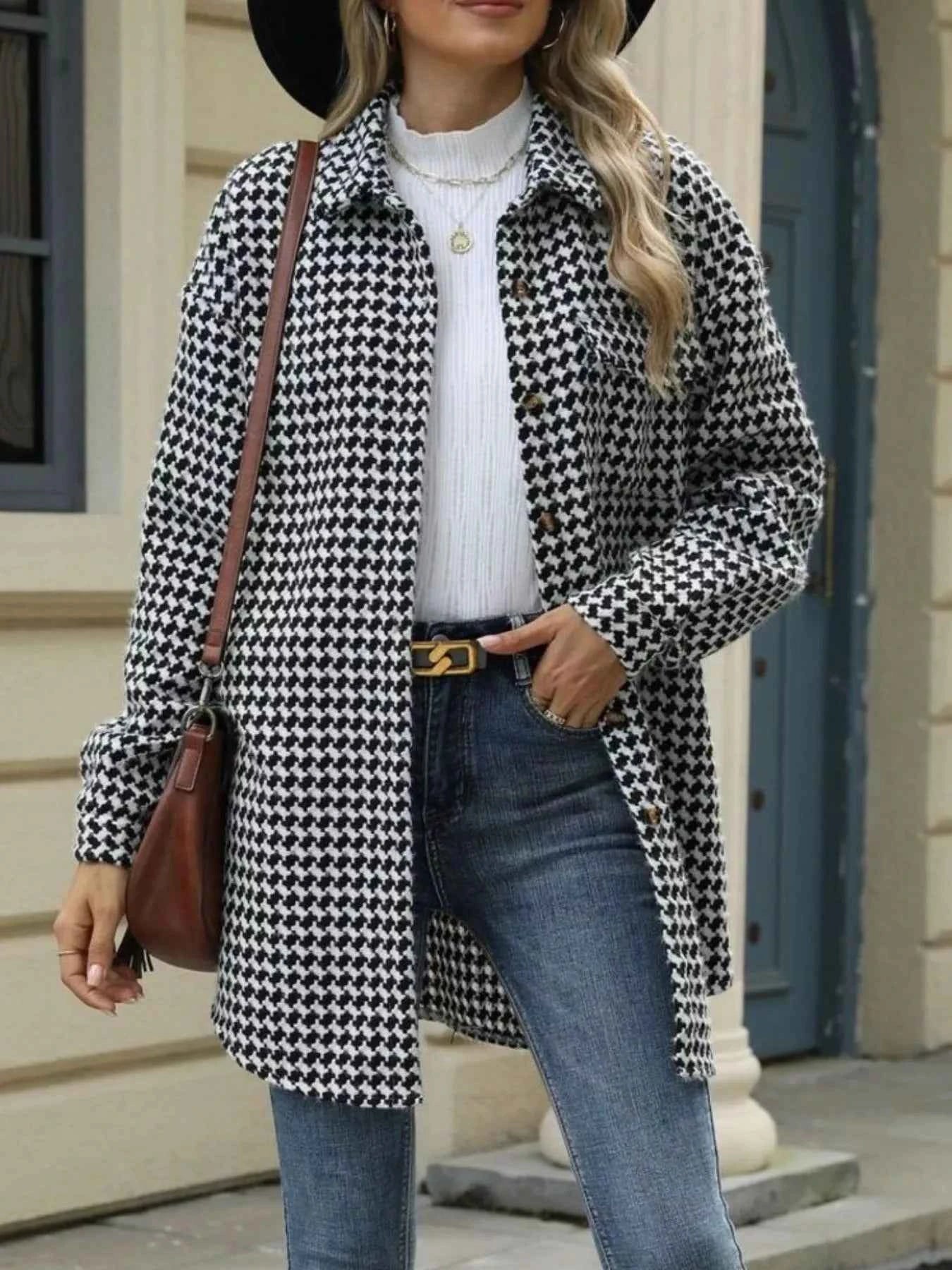 Houndstooth Button Up Long Sleeve Coat b6bec885-4c41-48bd-a0ad-d46dd7b6208e-Max-Origin