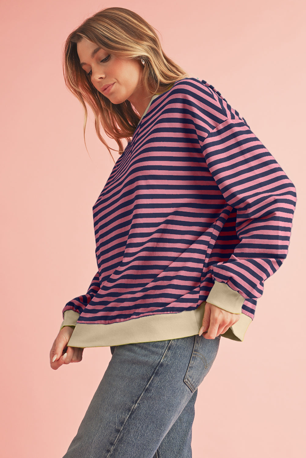 Black Stripe Contrast Edge Cross Seam Oversized Sweatshirt b6c1f542f1a935f9