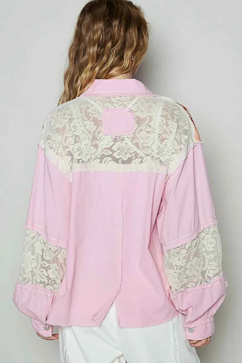 POL Printed Woven Mix Raw Hem Jacket with Lace Detail b6c59ce4-cfbb-4654-a309-6ee24ef7e082-Max-Origin