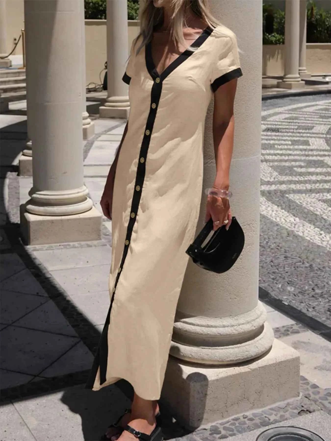 Button-Front Contrast Trim Midi Dress b6cee178c08b4589970e4de436391185-Max-Origin