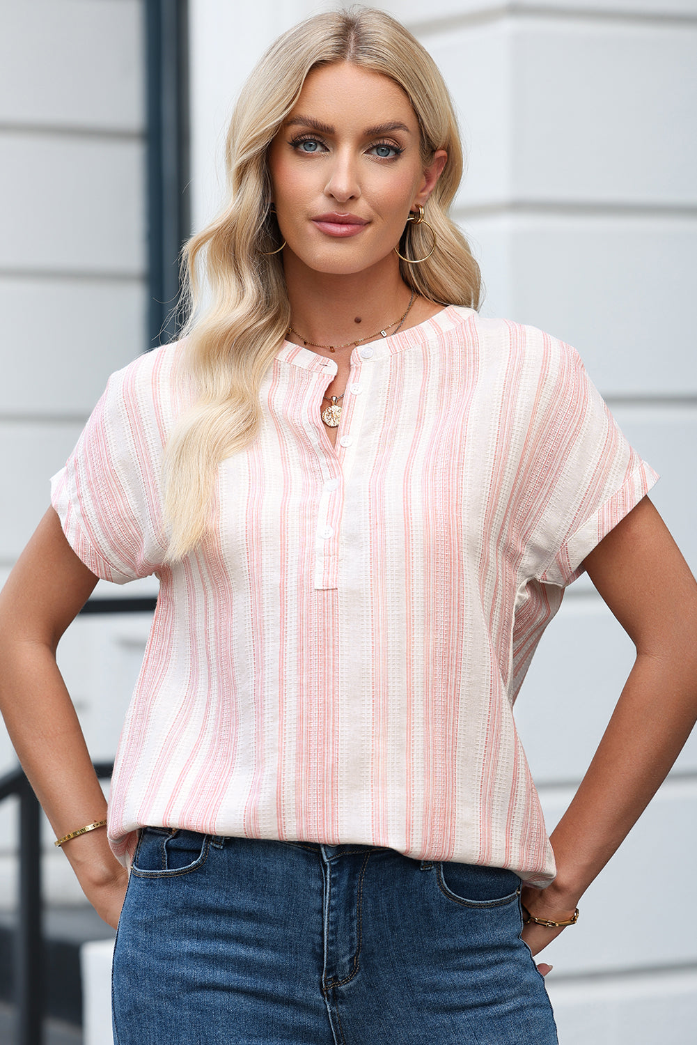 Green Breathable Gauze Half Button Short Sleeve Casual Blouse b6cf6a101998fbad