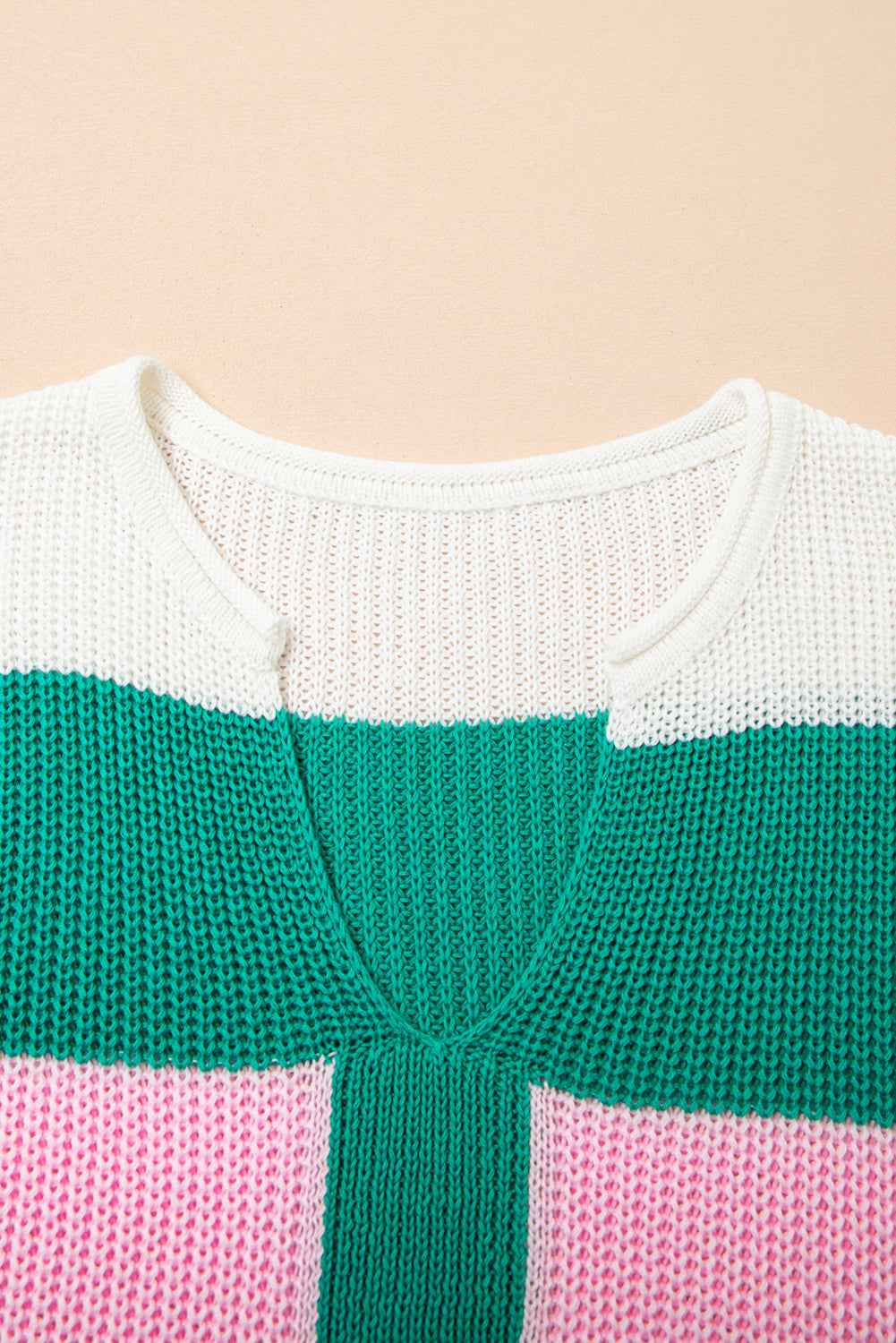 Multicolour Colorblock Notch V Neck Plus Size Knit T Shirt b6e10a57770b8cb6