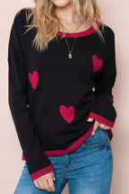 Black white Heart Print Contrast Trim Drop Shoulder Sweater b6e307c7dfcde5ed