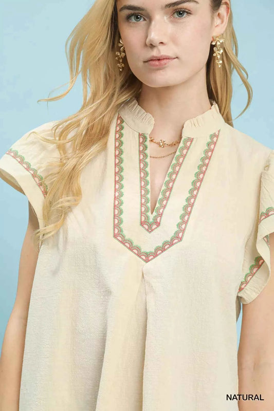 Embroidered Flutter Sleeve Blouse b6e7cf84-ff62-40ec-beee-4080d1ecaa6c-Max-Origin