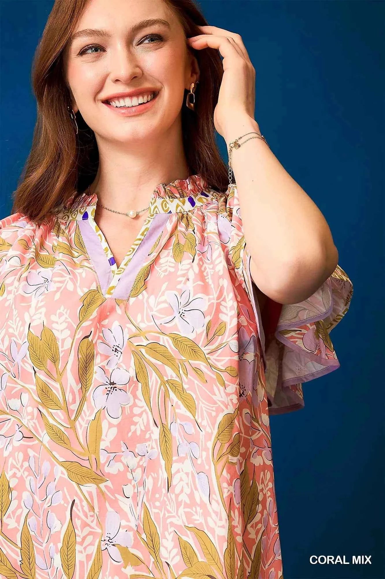Umgee Floral Ruffle-Sleeve Tunic Dress b6ed8032-d35f-4aba-925b-0c202d632a6b-Max-Origin