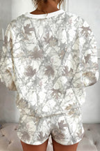 Brown Camouflage Print Round Neck Drop Sleeve Shorts Set b6ef4332acb29008