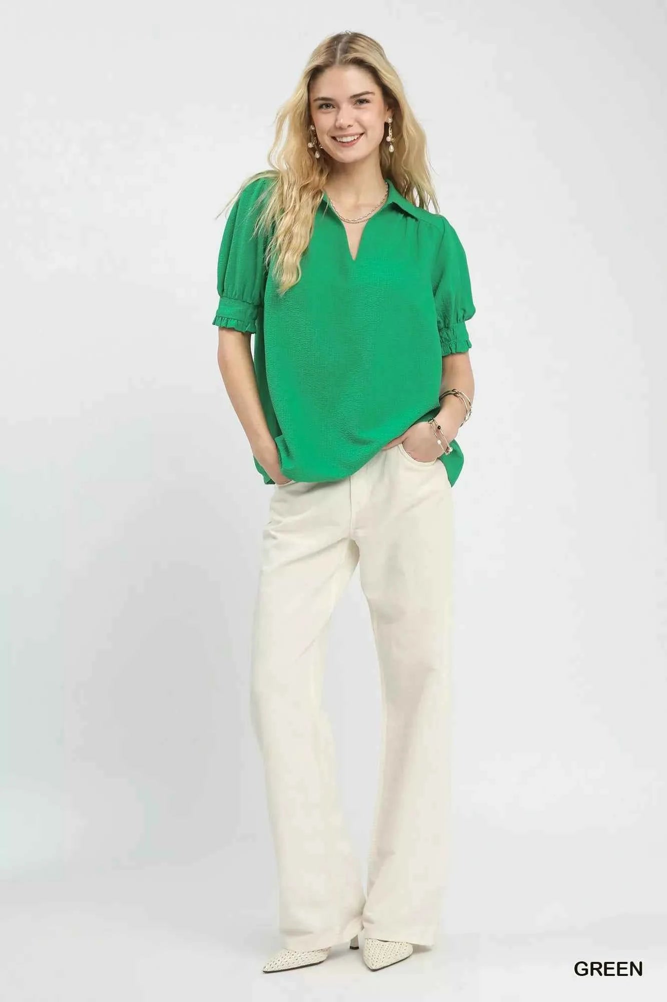Umgee Seersucker Puff Sleeve Blouse b6f4d579-0f5f-40b2-b4d0-13521ceff901-Max-Origin