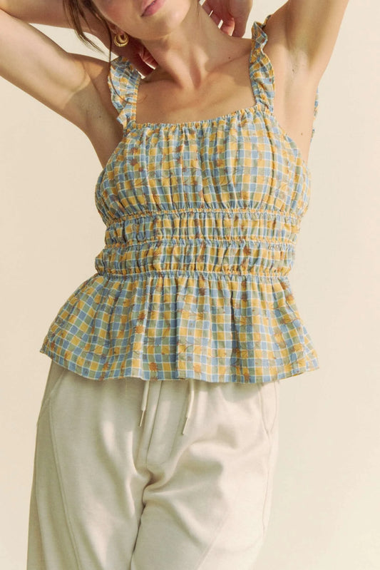 Plaid Ruffled Strap Smocked Sleeveless Top b6fb1e9fa4ac497fa4f6dde21ec88e18-Max-Origin