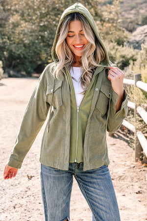 Laurel Green 2 in 1 Thermal Knit Textured Hooded Jacket Laurel Green 100%Polyester b70352931498bee9
