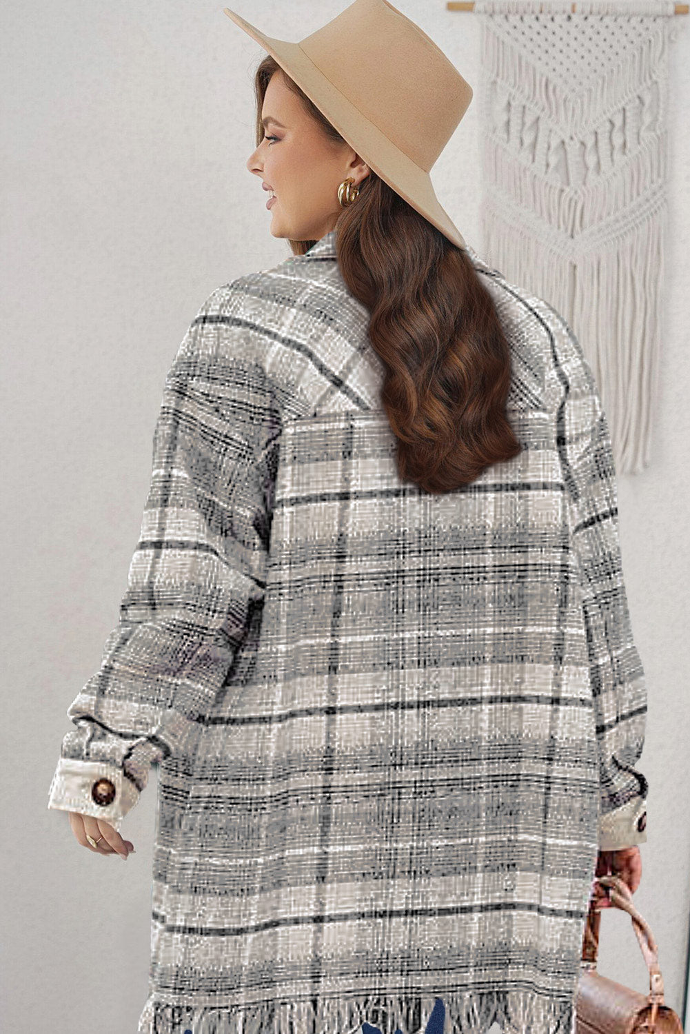 Gray Plus Size Macrame Plaid Coat b706f3ee40ed8a68