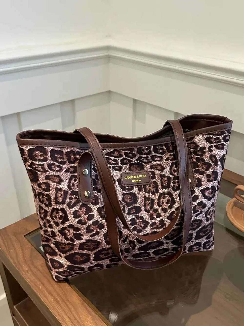 Leopard Polyester Tote Bag Pink One Size b71363bd-70a4-4a0f-a3c4-1215abac3d58-Max