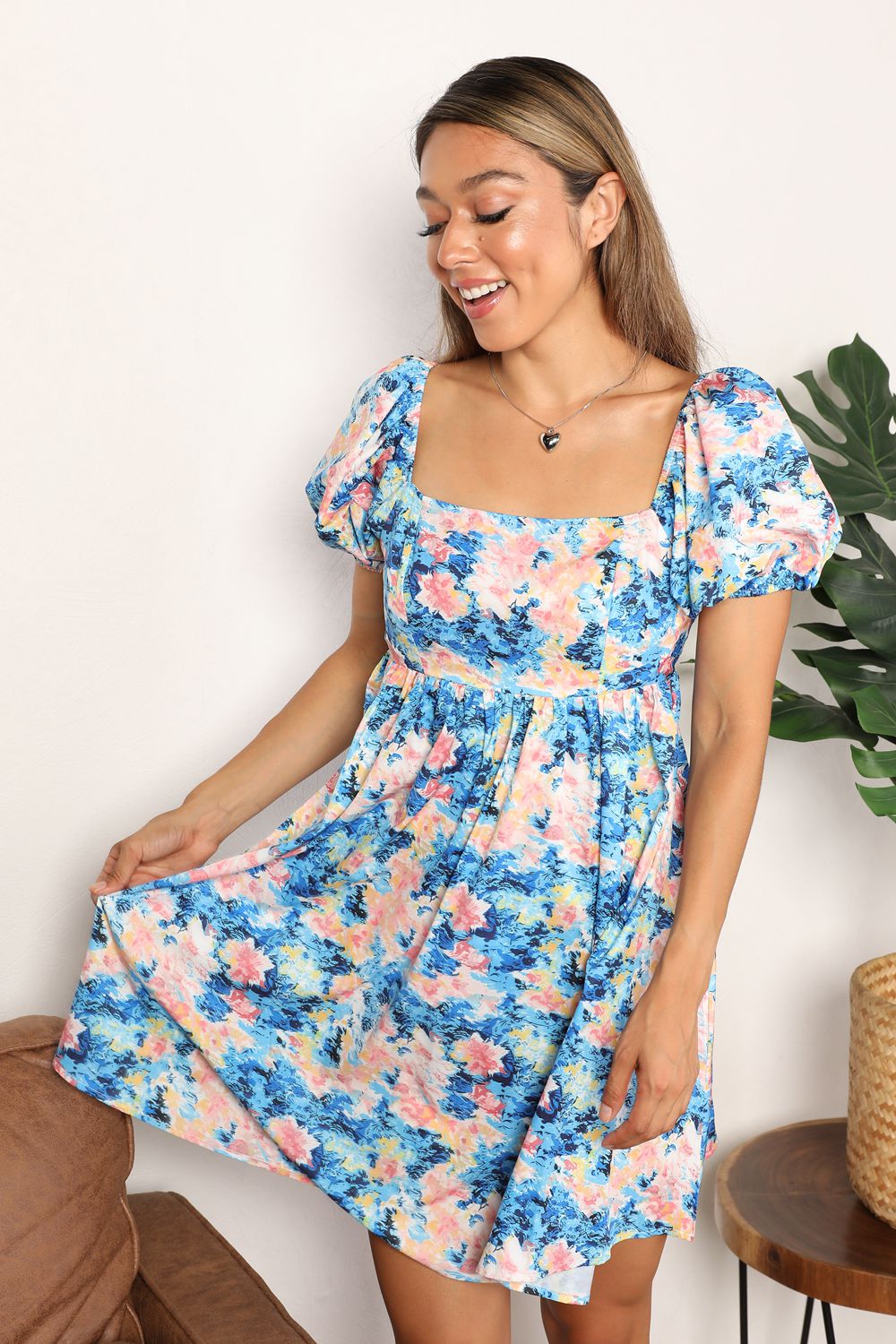 Honey Floral Square Neck Puff Sleeve Dress b7145cedd1bb4ed98fff644432419843-Max
