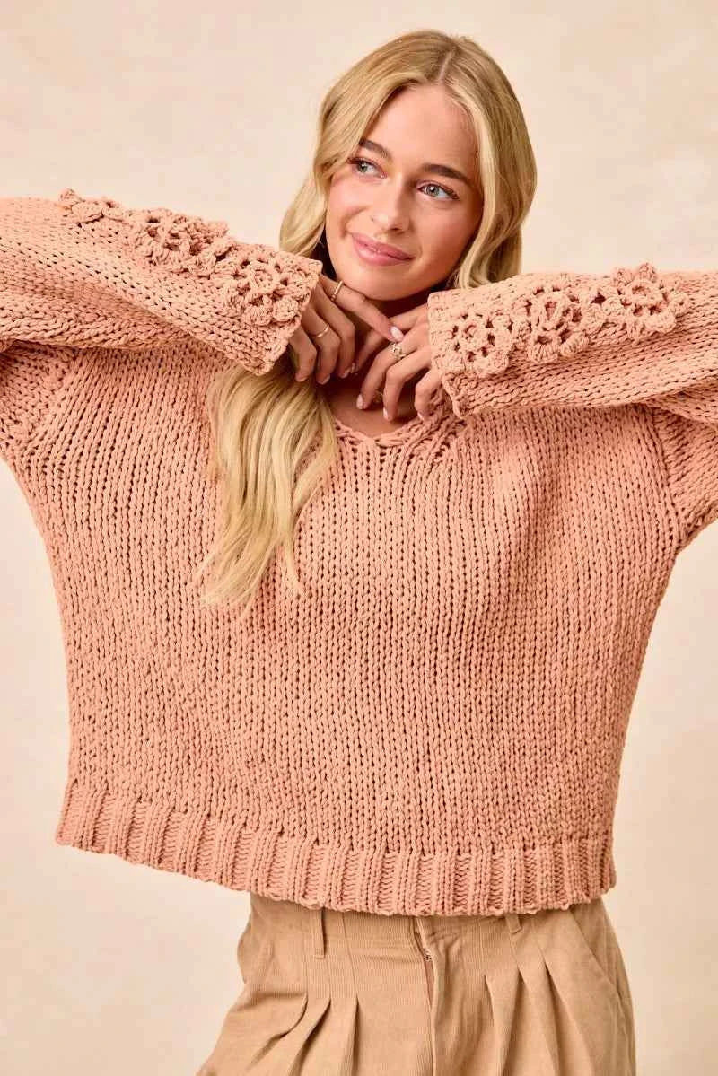 BiBi Chunky Knit Sweater with Flower Detail Sleeves b714c452c7214037b4dc86930f176522-Max-Origin