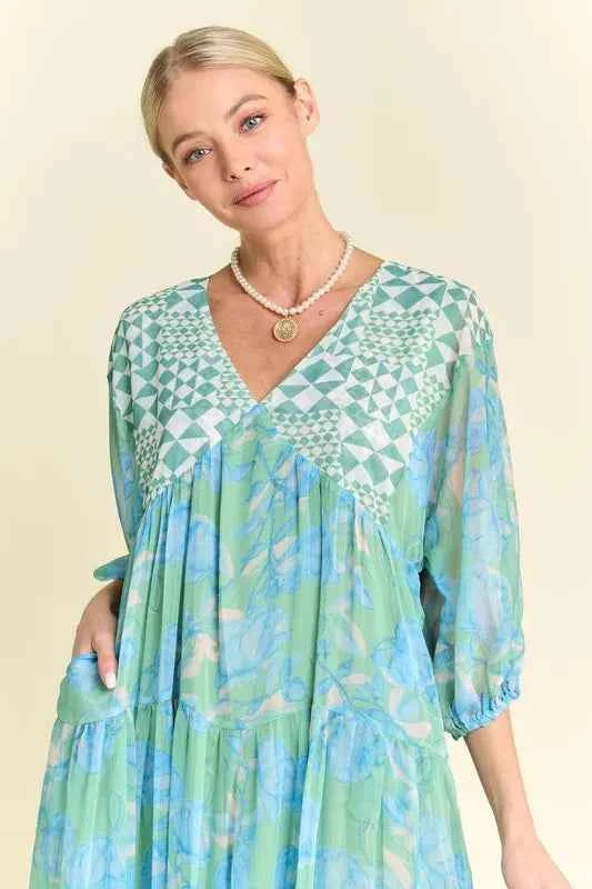 Davi & Dani Geo and Floral Print Mixed Tiered Dress b715d19950f84f5bb64e4a50c63f745d-Max-Origin