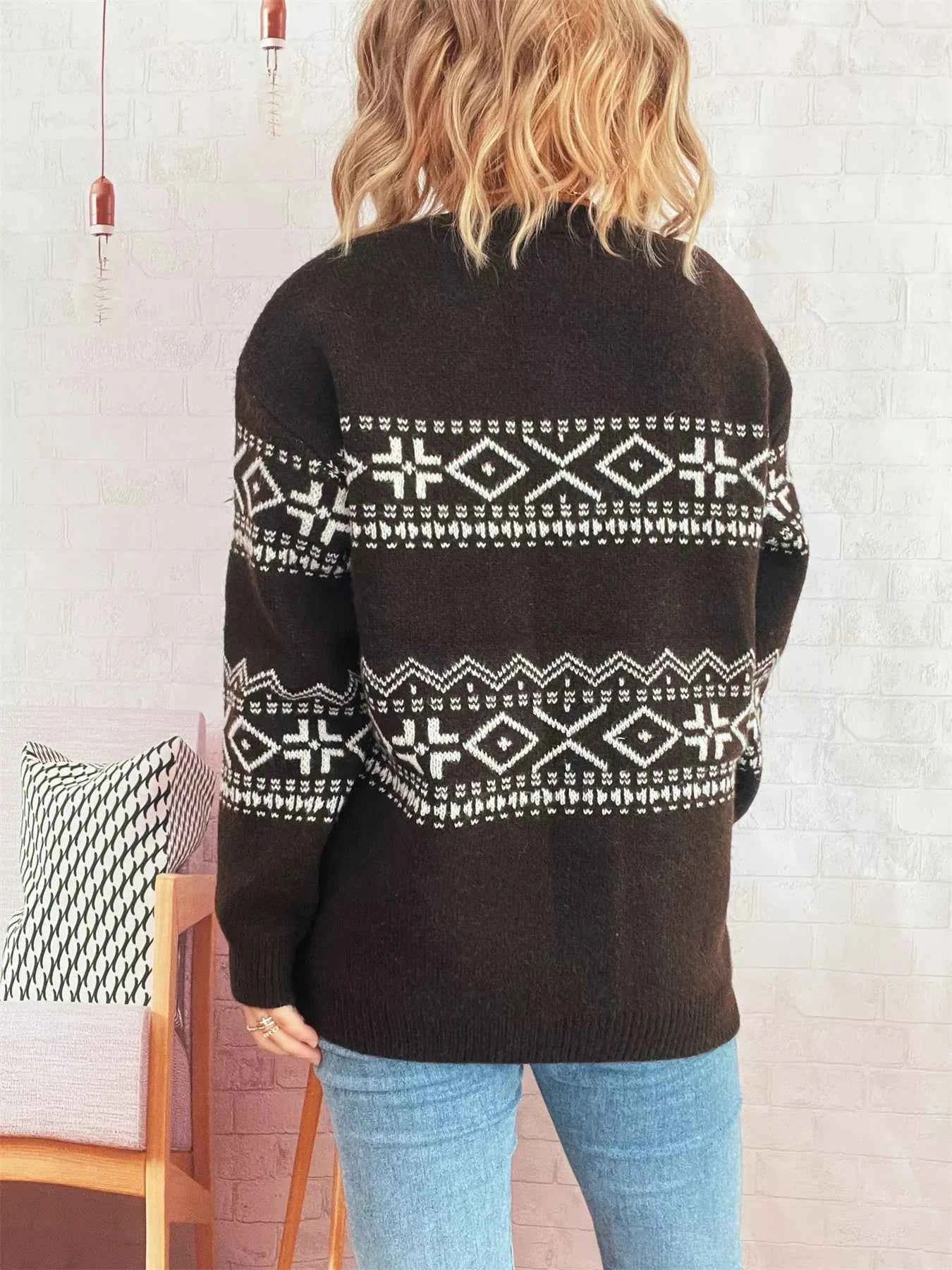 Geometric Dropped Shoulder Long Sleeve Sweater b71a1455bf0d47f89b3f941bbac19810-Max-Origin