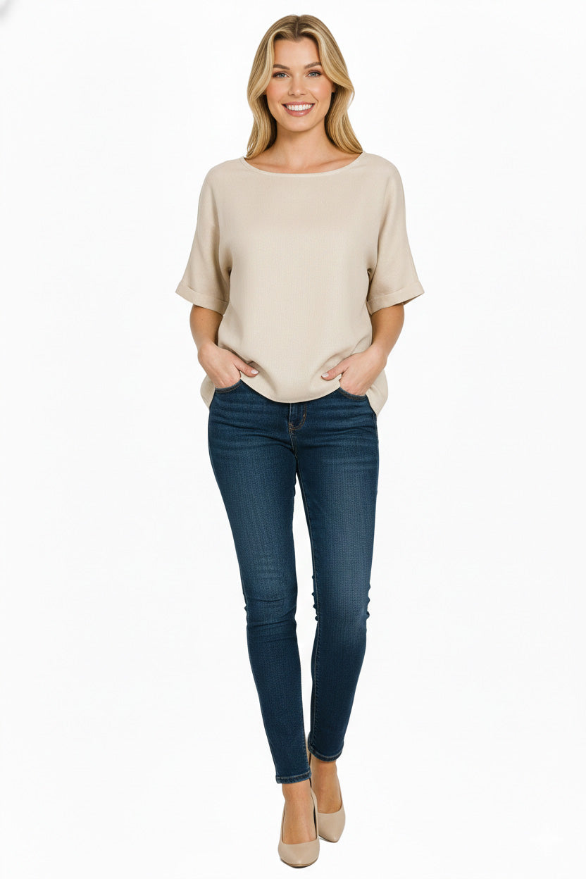 Zenana Linen Round Neck Cuffed Sleeve Top b71fc59a-87ec-4c90-918f-2ea697d96e9d-Max