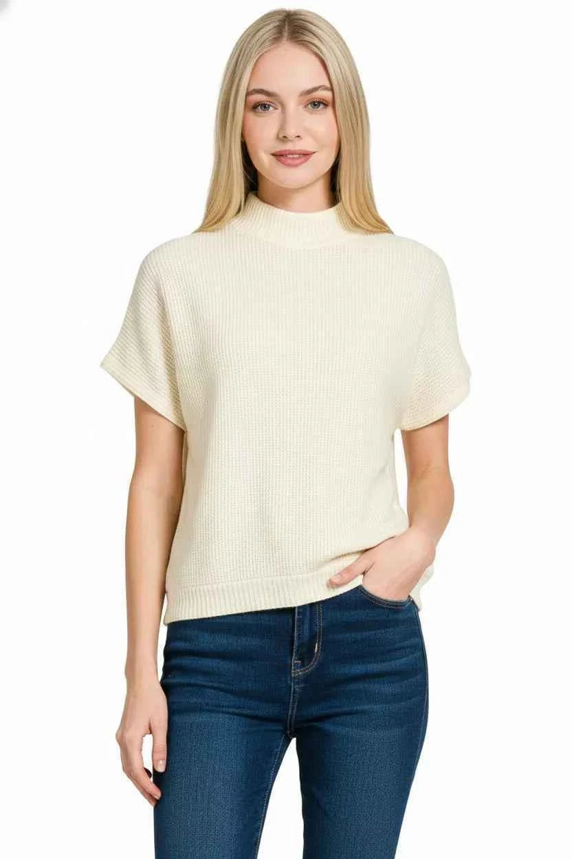 Zenana Mock Neck Short Sleeve Sweater b72e78ad-d42c-42c8-8652-93a9067c965b-Max-Origin